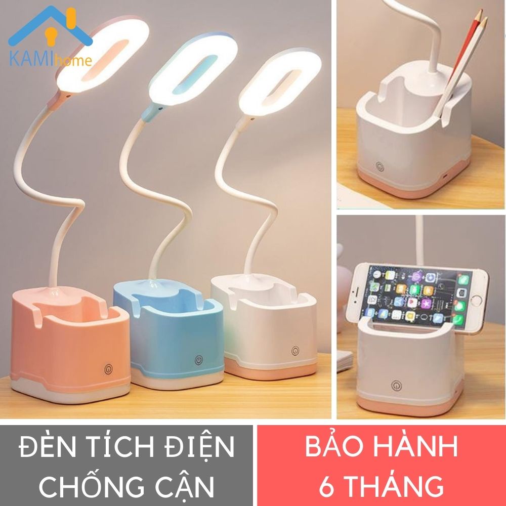 Đèn học để bàn kèm giá kê điện thoại, hộp đựng bút, chống cận thị  (Vuông KM 36022a)