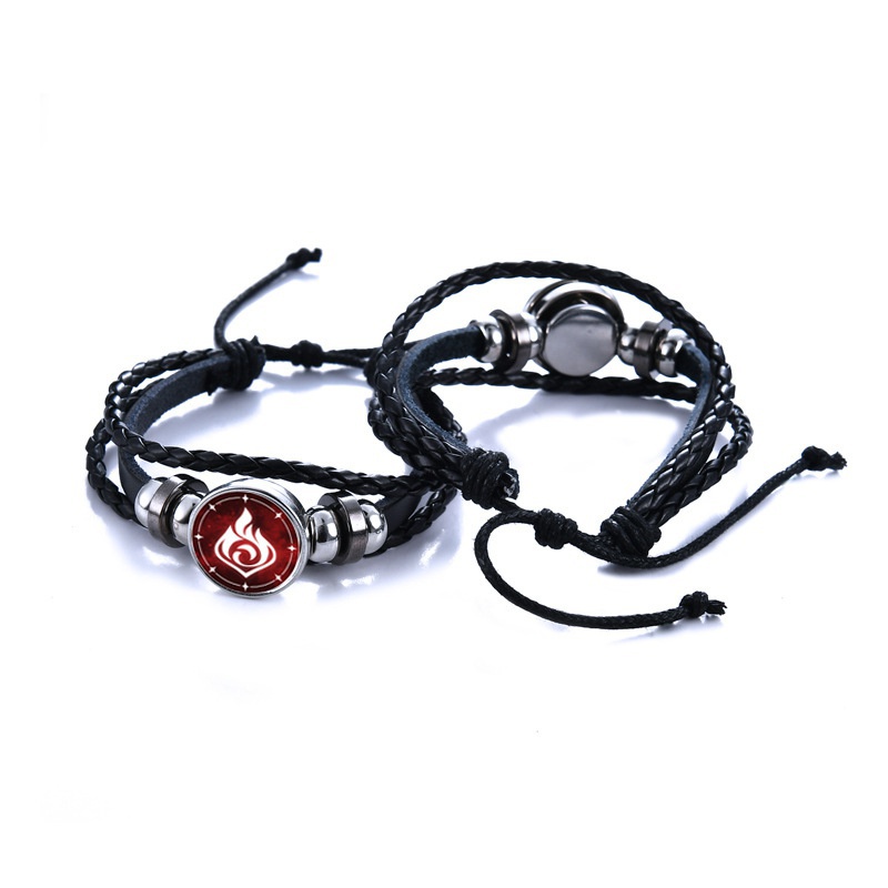 Vòng tay bằng da có thể điều chỉnh thiết kế họa tiết mô phỏng theo game Genshin Impact thời trang