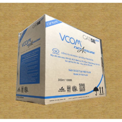 CÁP MẠNG VCOM CAT5E UTP VỎ PVC - THÙNG 305 MÉT