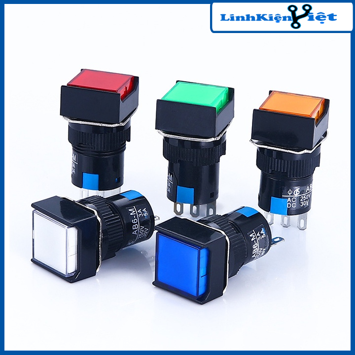 Nút Nhấn Đề Vuông 220VAC AL6 - A Nhấn Giữ Có Đèn Nhiều Màu