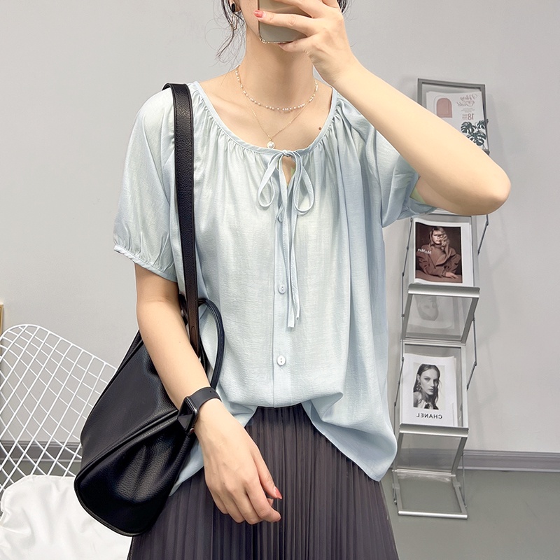 Áo chiffon BH tay phồng màu trơn dáng rộng phong cách Hàn Quốc