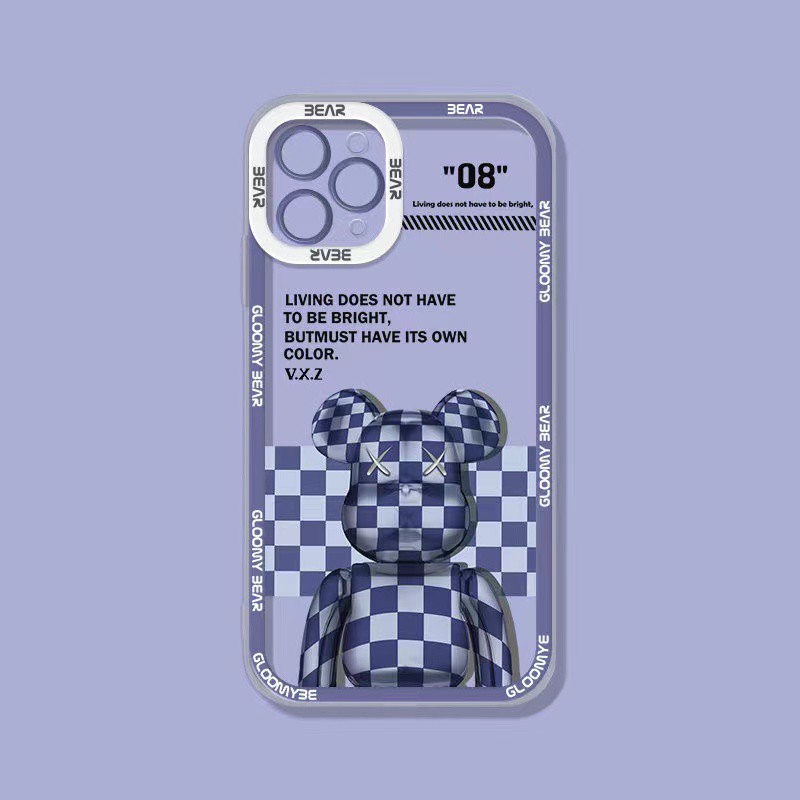 Ốp Điện Thoại Mềm Trang Trí Hình Gấu Kẻ Sọc Caro Cho iPhone 11 Pro Max 11 7 8 7+ 8+X Xs Xr Xs Max SE 12 12pro 12ProMax