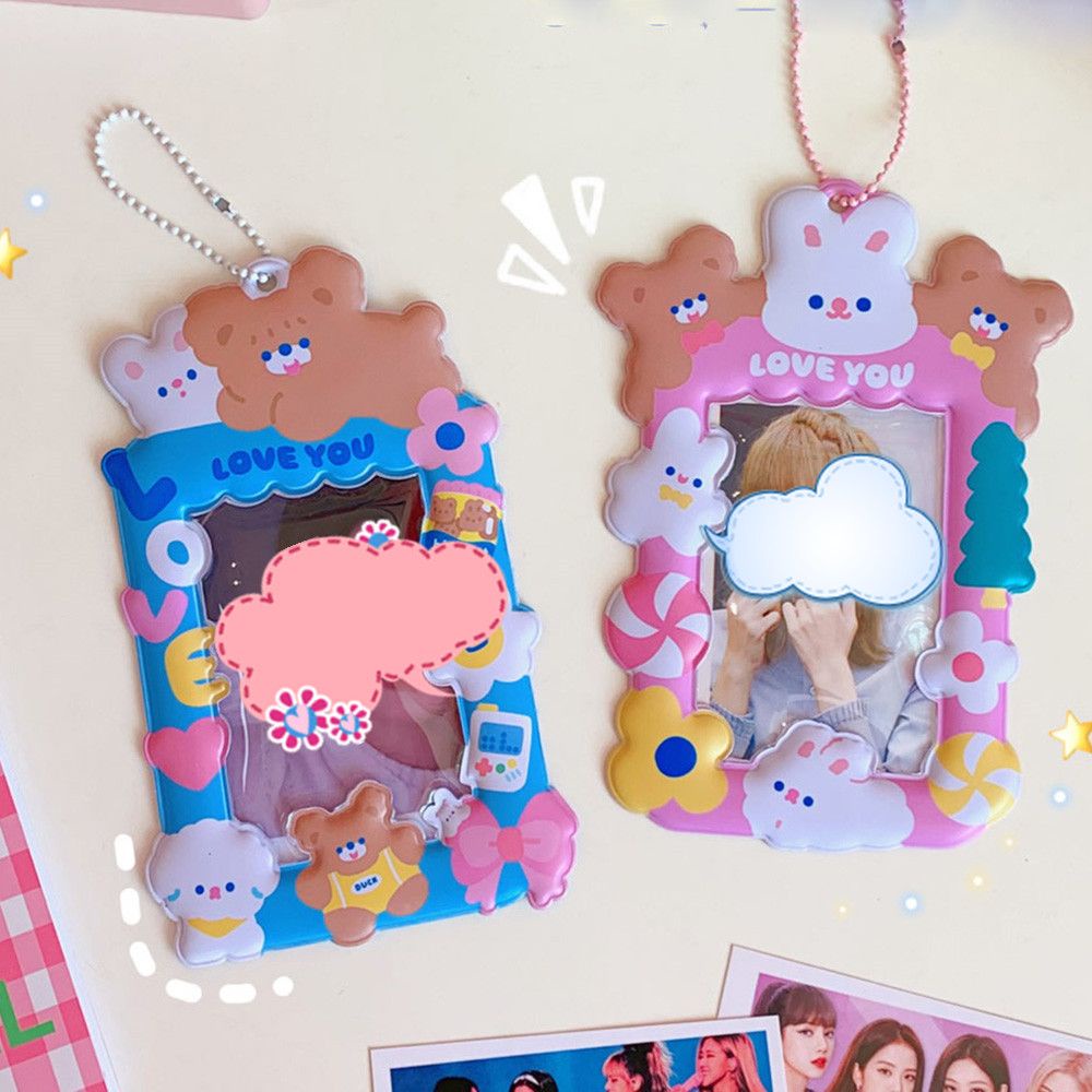 Bao đựng thẻ hình gấu thỏ hoạt hình dễ thương có dây đeo co giãn bền bỉ dành cho học sinh đi học