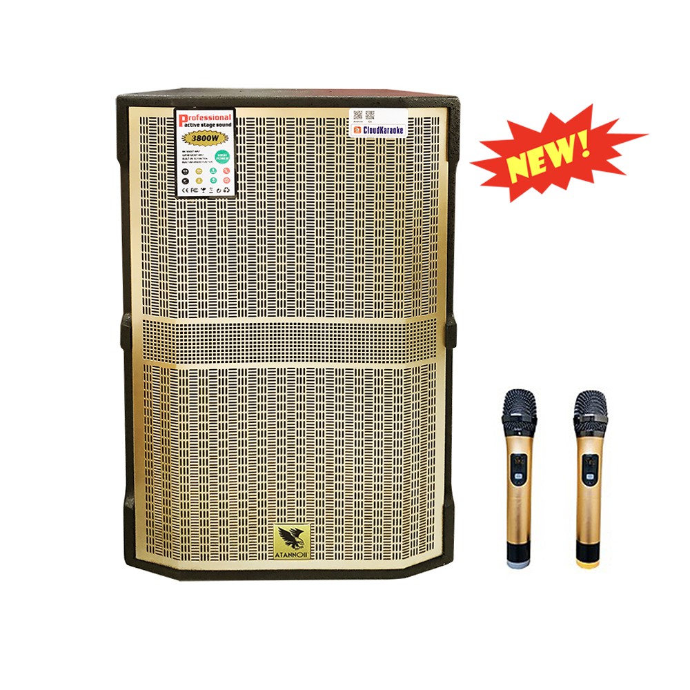 Loa Kéo Karaoke, Loa Bluetooth ATANNOII GD1813 Thùng gỗ 5 tấc Tặng kèm 2 micro không dây Uhf 2 chống lăn