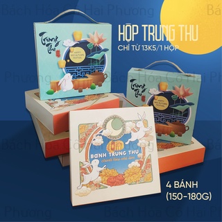 [SỈ 13K6/1 HỘP - COMBO 5 HỘP] Vỏ hộp đựng bánh trung thu 4 bánh 100g - 150g - 180g - Tặng kèm thiệp trung thu