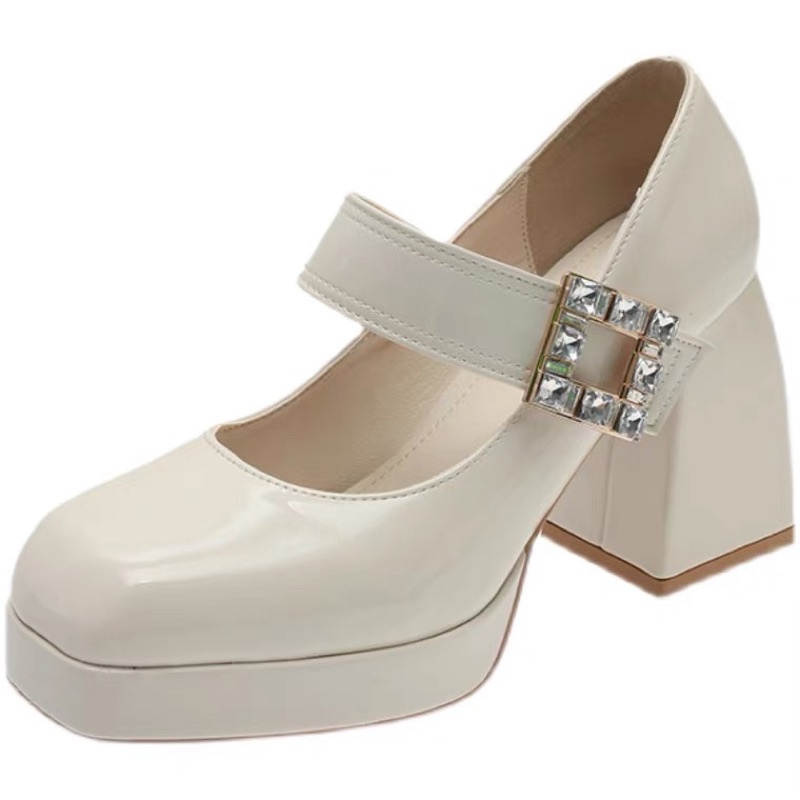 _ Giày cao gót nữ đế trụ 2 màu khoá dán siêu xinh