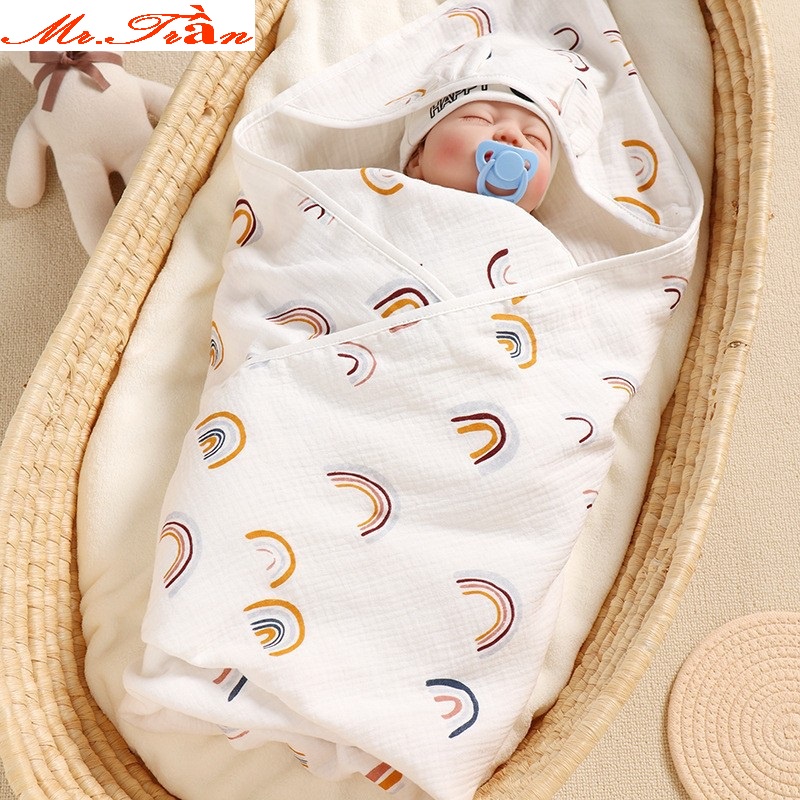 Khăn ủ sơ sinh có mũ Organic HÌNH GẤU 4 lớp cao cấp 100% cotton mềm mại cho bé