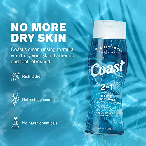 Sữa tắm Coast Hair and Body Wash 532ml sữa tắm gội cho nam mang lại hương thơm tươi mát, nam tính