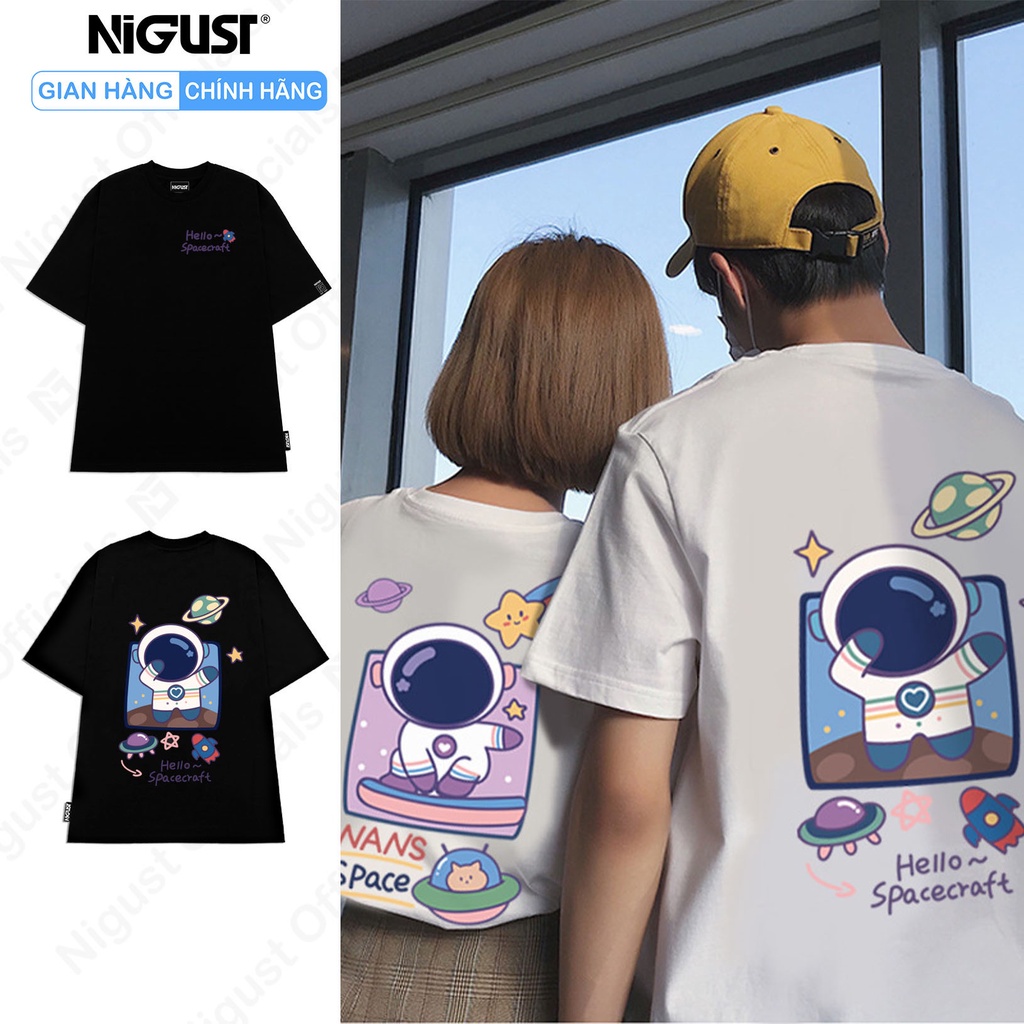 Áo Thun Đôi Nam Nữ Unisex Form Rộng Tay Lỡ Nigust N249 Cổ Tròn Phi Hành Gia NASA