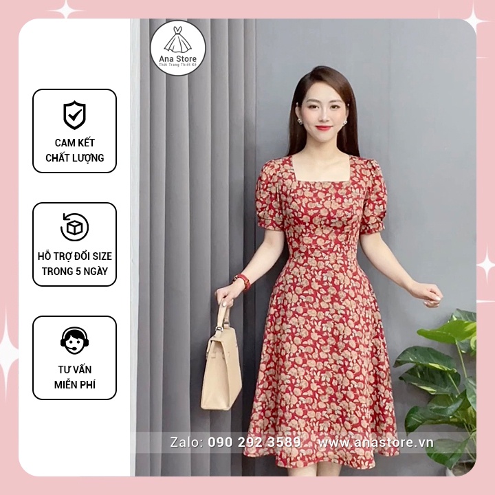 Đầm công sở thiết kế ANA STORE D547 lụa Nhật đỏ