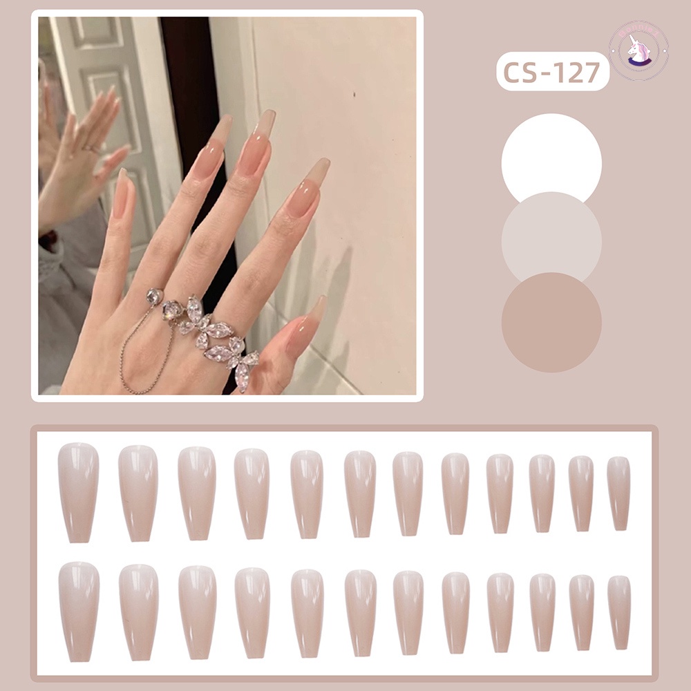 Set 24 Móng Tay Giả Trong Suốt Sáng Bóng Phong Cách Pháp Cho Nữ