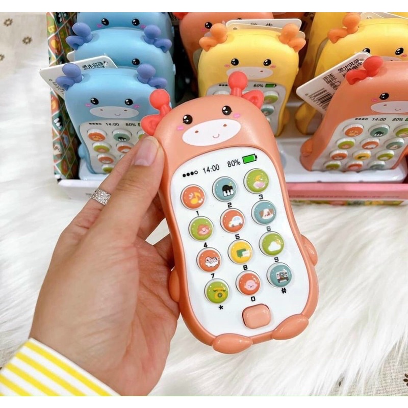 [Tặng Pin + dây đeo] - Đồ chơi điện thoại thông minh hươu cao cổ/ mèo chuột/ cà rốt phát âm thanh sống động