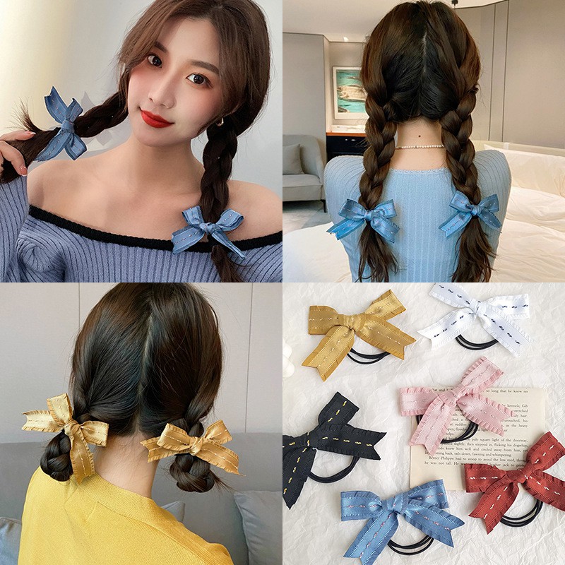 (Mới về) Cột tóc nơ phối chỉ phong cách retro cổ điển Hàn Quốc dễ thương Tatitava