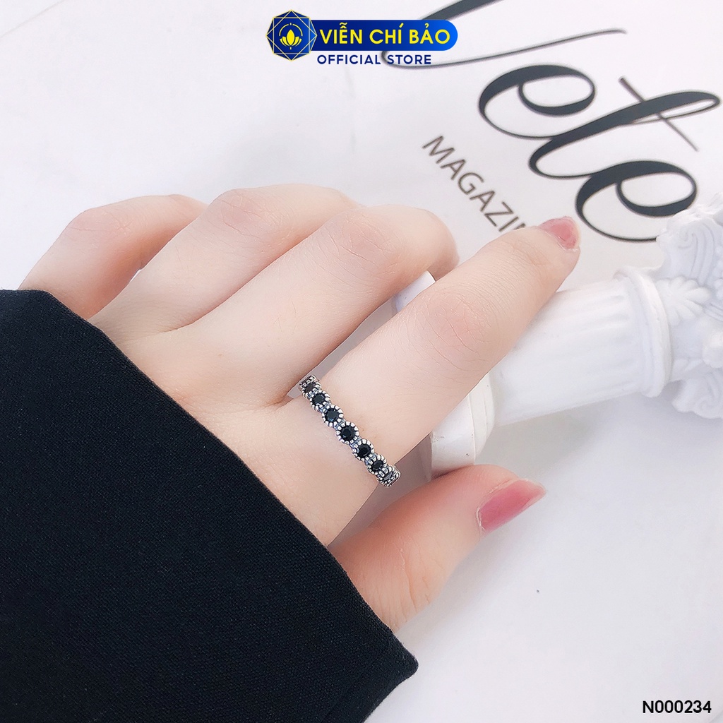 Nhẫn bạc nữ đính đá đen chất liệu bạc 925 thời trang phụ kiện trang sức nữ Viễn Chí Bảo N000234