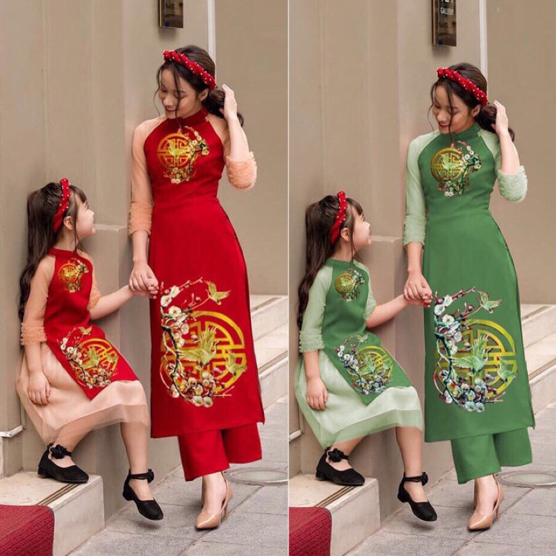 Set áo dài mẹ và bé cao cấp cực sang chảnh tết 2021
