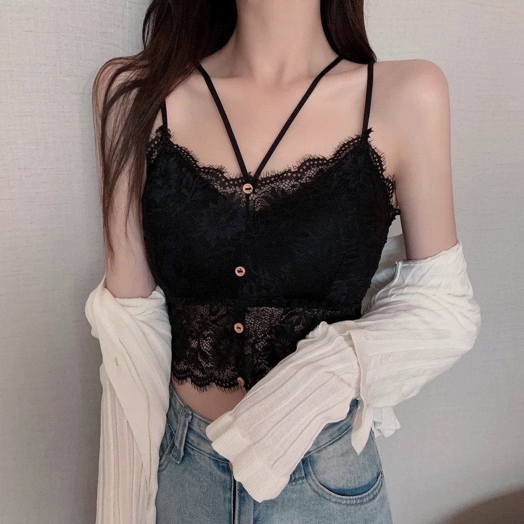 Áo Bra Ren Hoa Hai Dây Có Mút Ngực  Áo Croptop Thời Trang Gợi Cảm Mainia Shop