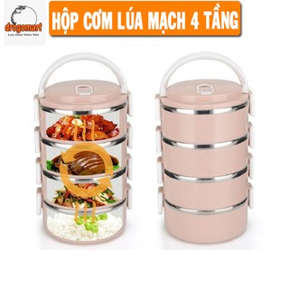 ( FREESHIP 99K ) Hộp Cơm Giữ Nhiệt Lúa Mạch, Cặp Lồng 4 Tầng Ruột INOX 304 Siêu Bền