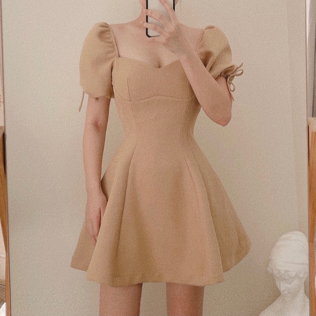 Đầm dáng xòe mini tay bồng chất lượng Emilyshop ulzzang