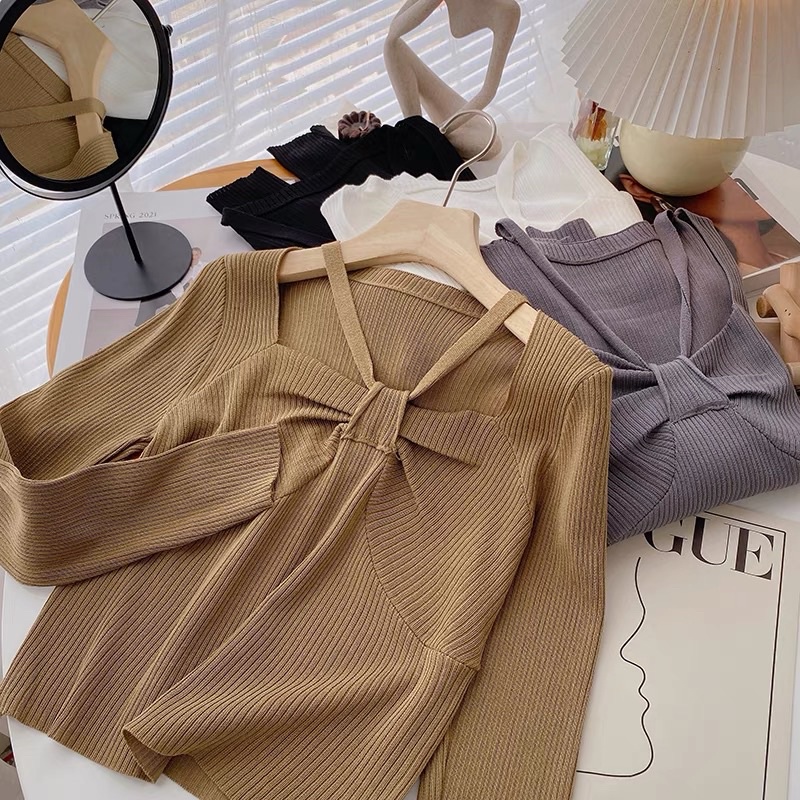 áo len dệt kim nơ ngực (56310#)