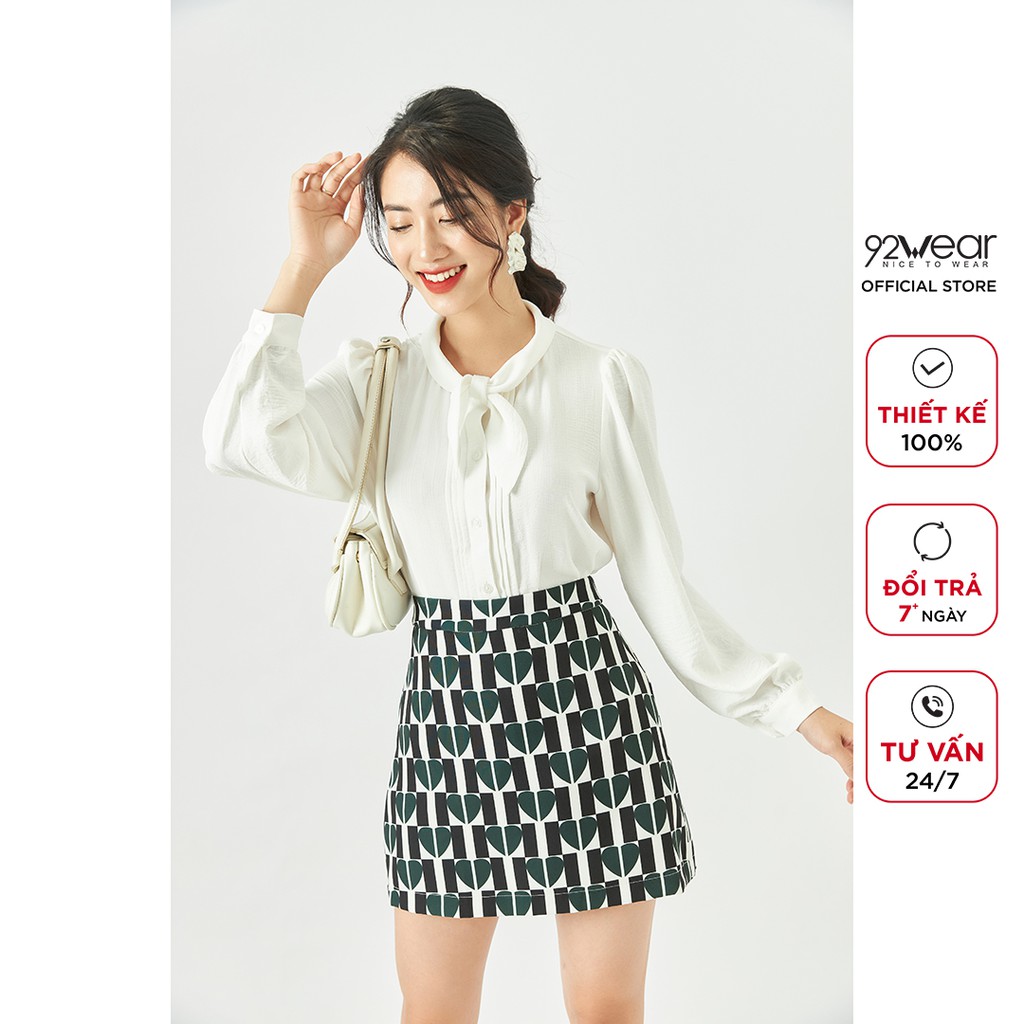 Áo sơ mi nữ dài tay nơ cổ 92WEAR thiết kế công sở thanh lịch ASA1690