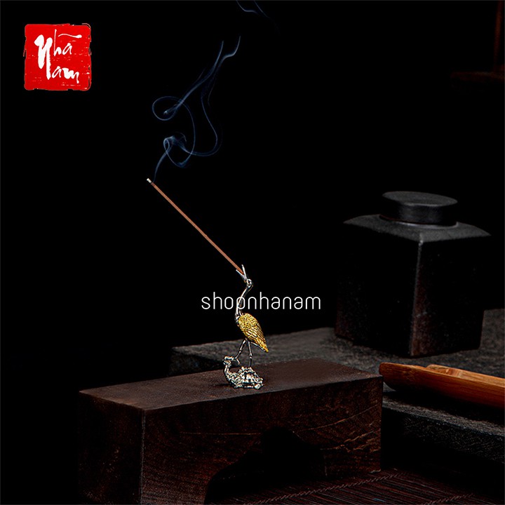 Đế cắm nhang vòng, đặt hương cây hình chim hạc để lư trầm phụ kiện thác khói