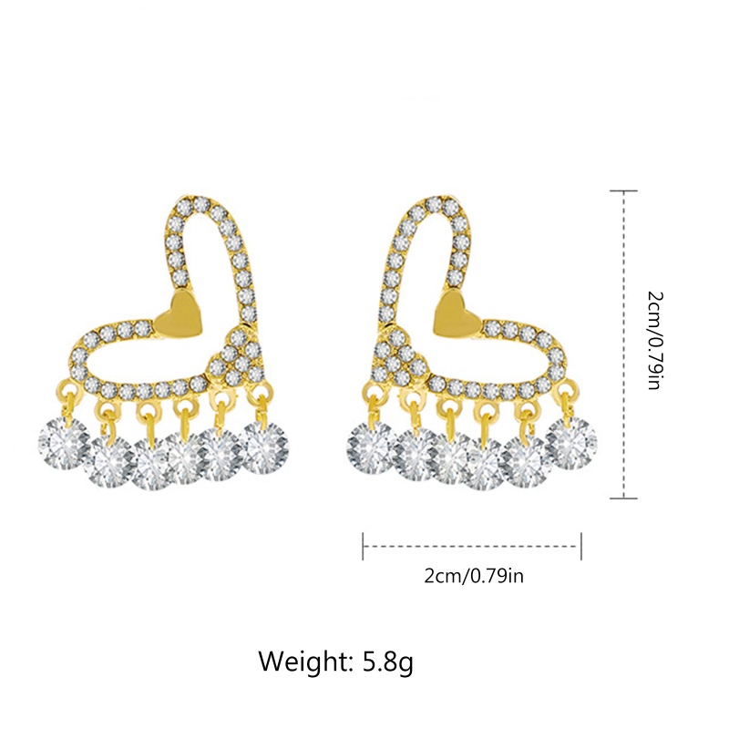 Bông Tai Dạng Tua Rua Hình Trái Tim Đính Đá Zircon Thời Trang Sang Trọng YOUYO