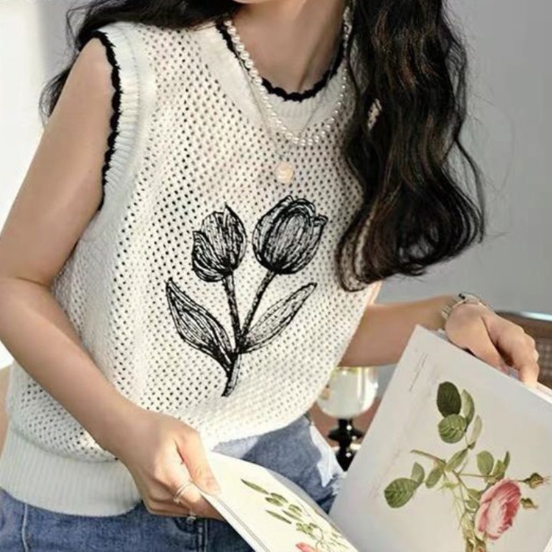 Áo Dệt Kim Sát Nách Cổ Tròn Dáng Rộng Thời Trang Mùa Hè Phong Cách Hàn Quốc Cho Nữ Fl