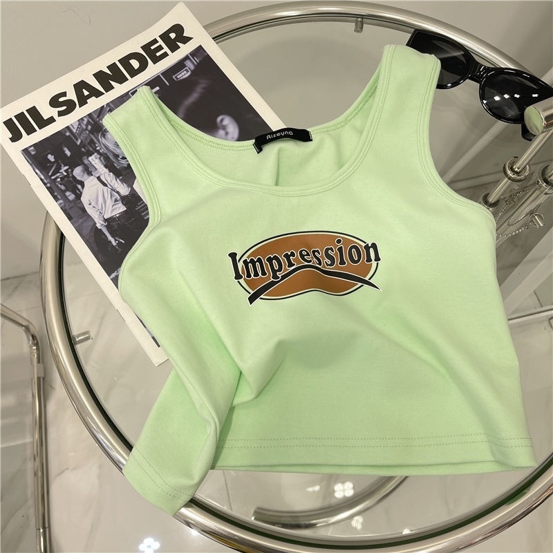 Áo Không Tay Cổ Chữ U Họa Tiết Chữ Màu Sắc Tương Phản Thời Trang Mùa Hè Cho Nữ