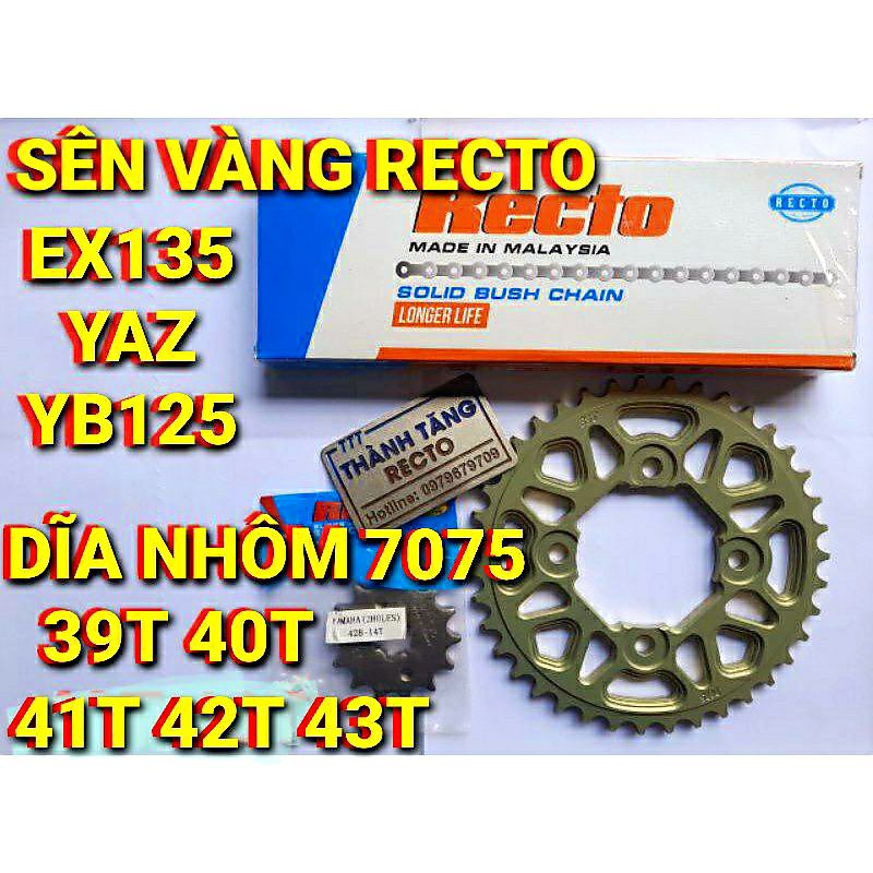 NHÔNG SÊN DĨA NHÔM 7075 EXCITER 135/YAZ/YB125 DĨA 39T 40T 41T 42T 43T SIÊU BỀN SÊN VÀNG RECTO 9LY VÀ 10LY