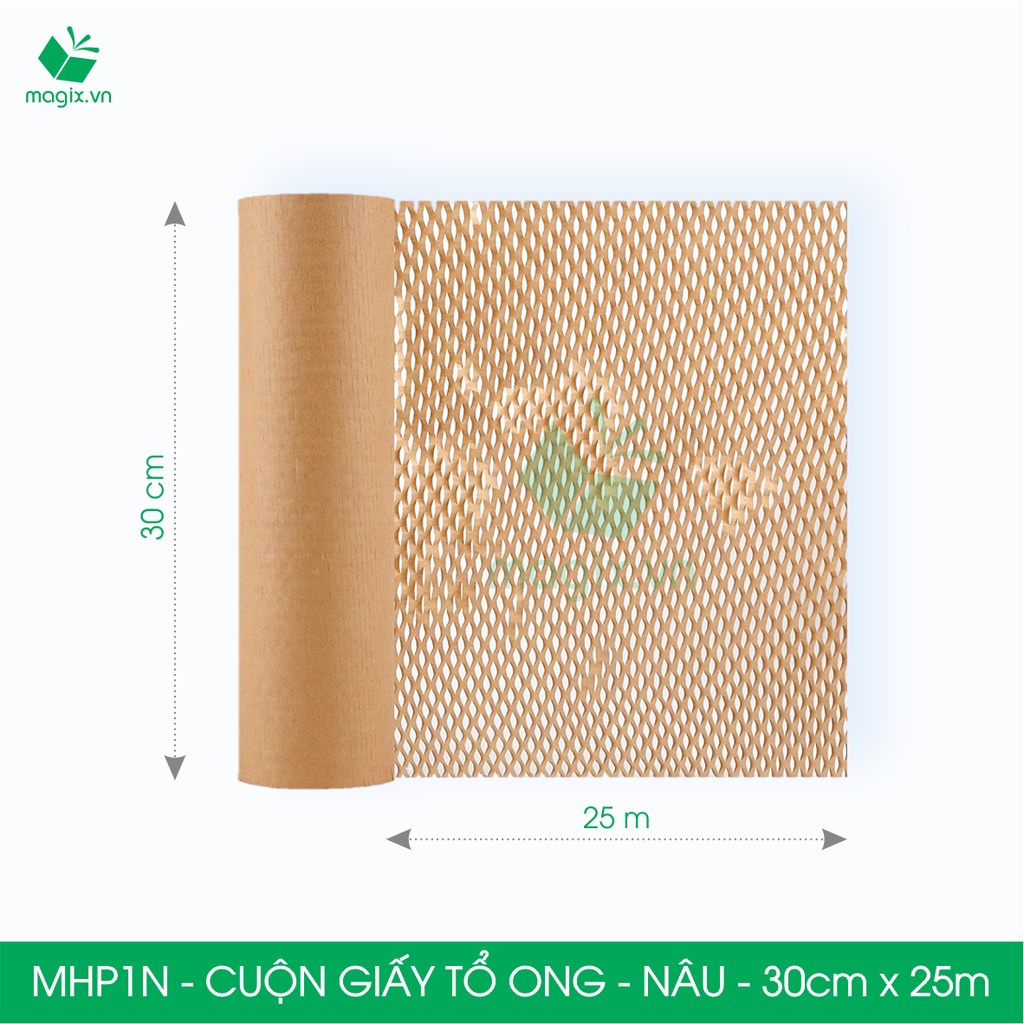 MHP1N - 0.3x25m - CUỘN GIẤY KRAFT TỔ ONG MÀU NÂU CHỐNG SỐC THAY THẾ BÓNG KHÍ XỐP HƠI ĐÓNG HÀNG