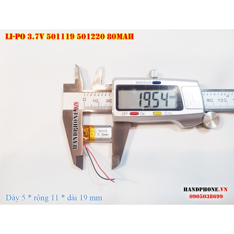 Pin Li-Po 3.7V 80mAh 501119 501120 (Lithium Polymer) cho tai nghe Bluetooth, định vị GPS, máy ghi âm, đồng hồ,smartwatch