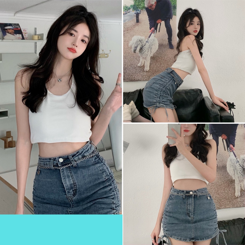 Chân váy nữ, chân váy jeans nữ rút dây 2 bên size S M L SKUCV-08A 1990clother