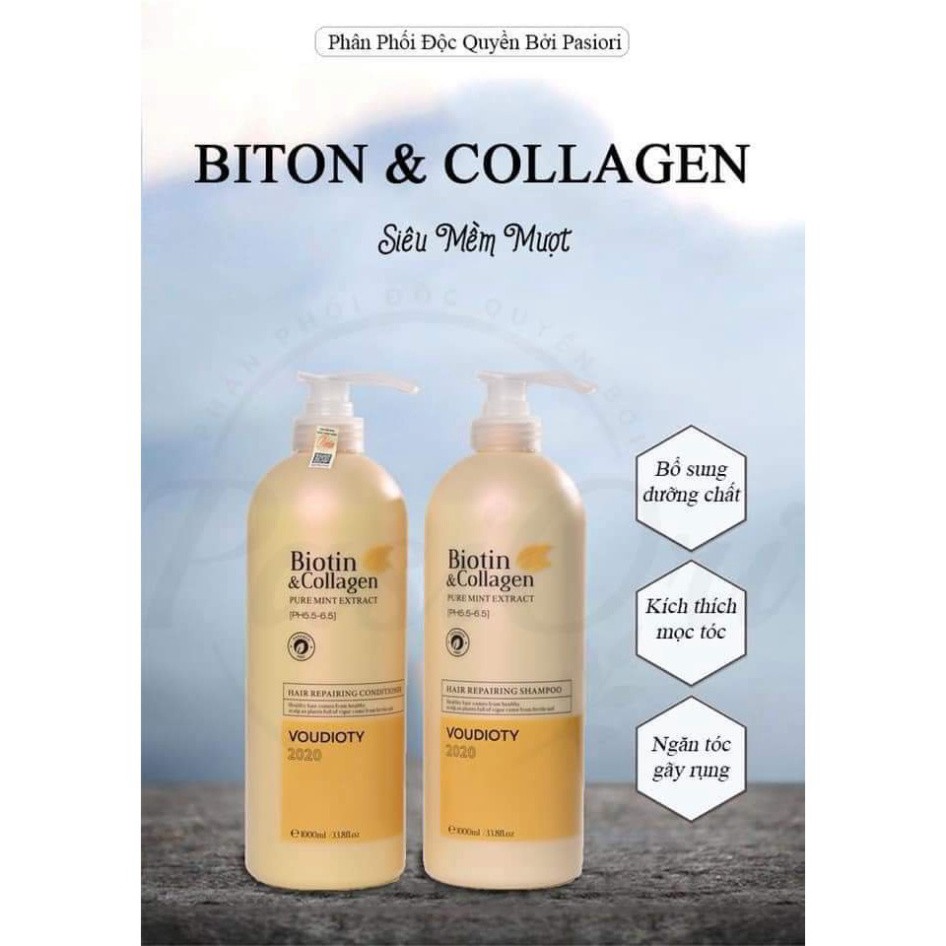 Dầu gội  BIOTIN & COLAGEN VOUDIOTY  -  siêu mềm mượt, kiềm dầu, sạch gầu cặp 500ml - 1000ml