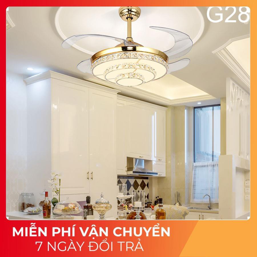 Quạt trần đèn dấu cánh, quạt có đèn trang trí cánh xếp G28_cánh cụp cánh xòe 3 chế độ sáng_Bảo hành 3 -5 năm