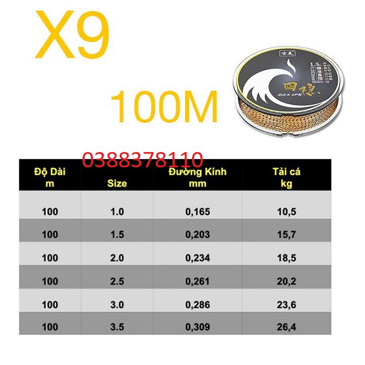 Dây Dù Câu Cá PE X9 - 100m - DD13