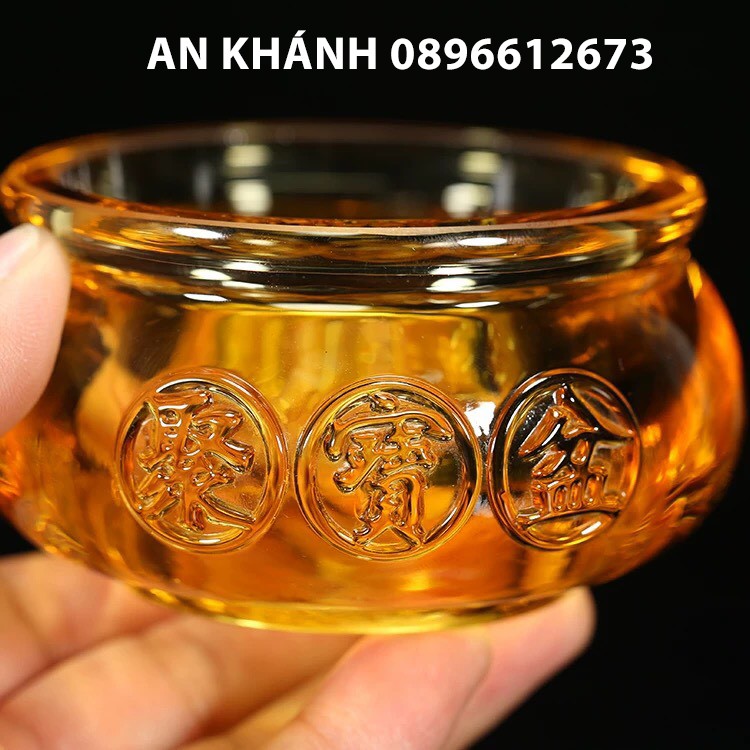 Hũ đựng Vàng Thần Tài Pha Lê (Cỡ Trung 8cm ) - Tụ Bảo Bồn Lưu Ly
