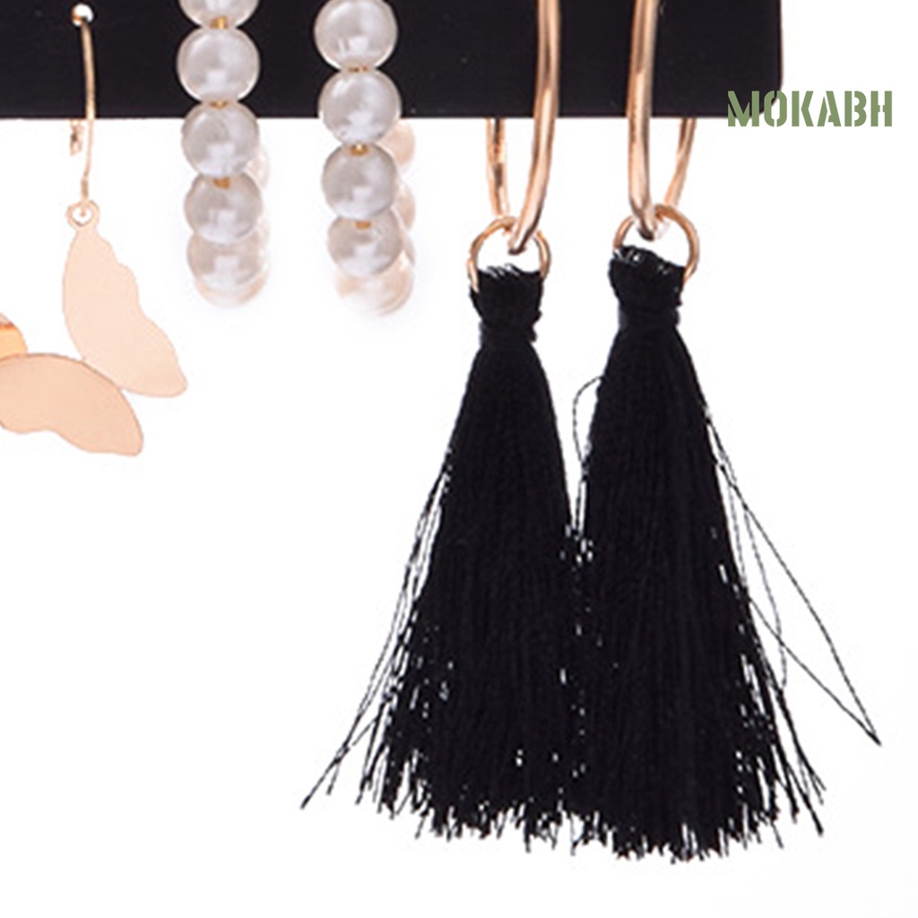 1 Bộ Khuyên Tai Tua Rua Dài Đính Ngọc Trai Giả Phong Cách Bohemian