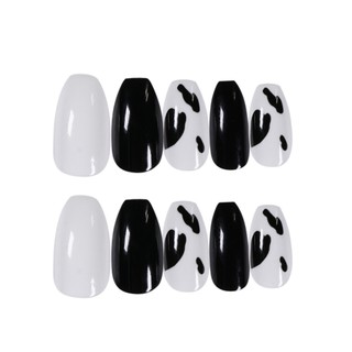 Bộ 24 Móng Tay Giả Họa Tiết Bò Sữa Kèm Keo Dán