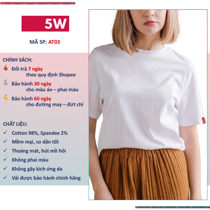 Áo thun trắng đen form trơn dành cho nam nữ - basic tee unisex bigsize tay lỡ chất liệu cotton thoáng mát tag 5W - AT03 | BigBuy360 - bigbuy360.vn