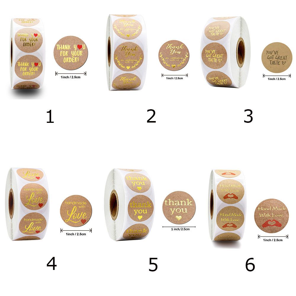 Set 500 Nhãn Dán Giấy Kraft Hình Tròn In Chữ Thank You Phong Cách Vintage Dùng Trang Trí Gói Quà/ Sổ Tay