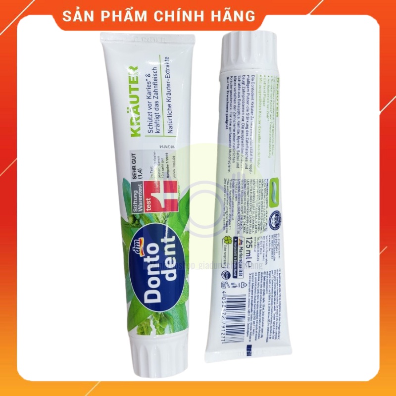 (125ml-xanh lá) Kem đánh răng Dontodent Krauter thảo dược chống sâu răng, ngăn việc hình thành cao răng, giúp nướu khỏe