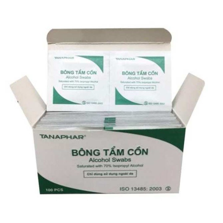 Hộp 100 bông tẩm cồn ALCOHOL SWABS sát khuẩn, sát trùng