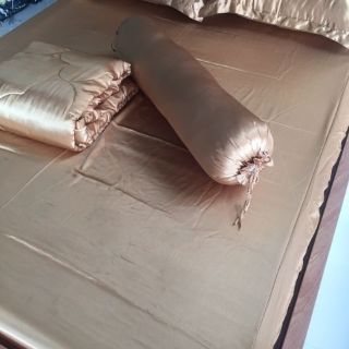 Trọn bộ 5 món chăn ga áo gối vải phi lụa trơn cao cấp