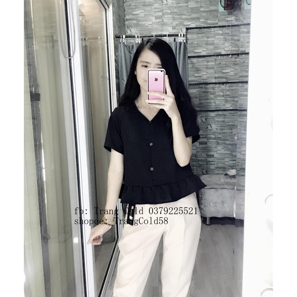 Áo baby doll croptop cổ V (ẢNH THẬT SHOP TỰ CHỤP)