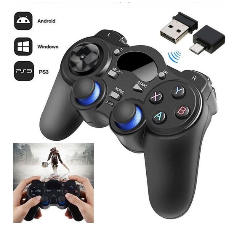 Tay Cầm Chơi Game Không Dây 2.4 Trên Điện Thoại, Máy Tính - Tivi Box - PS - Đầy Đủ 3 Đầu Kết Nối - Tặng Kèm Kẹp ĐT