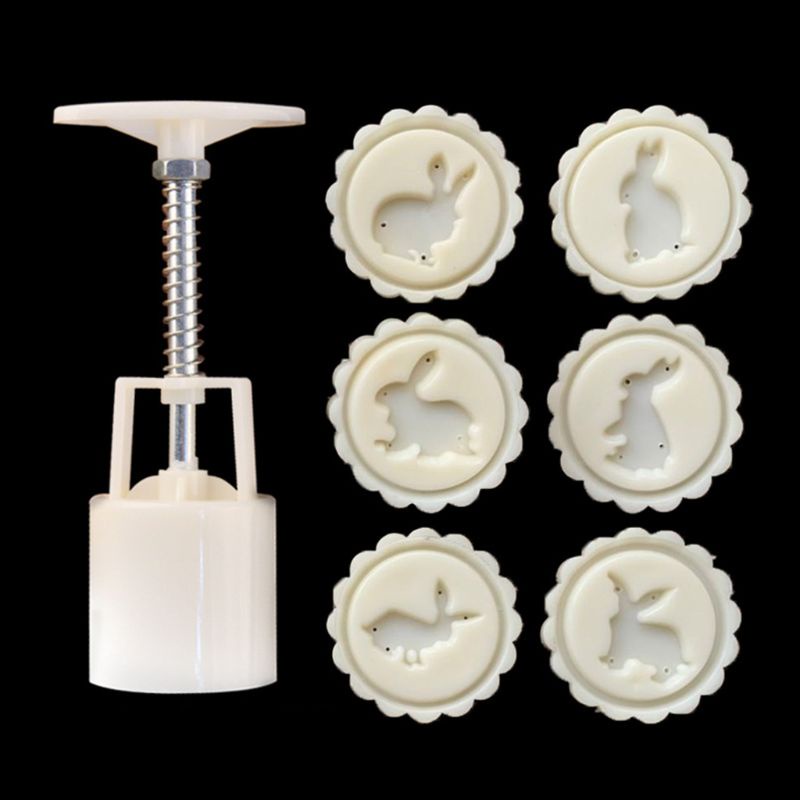Set 6 Khuôn Nhấn Làm Bánh Trung Thu Hình Thỏ 50g DIY