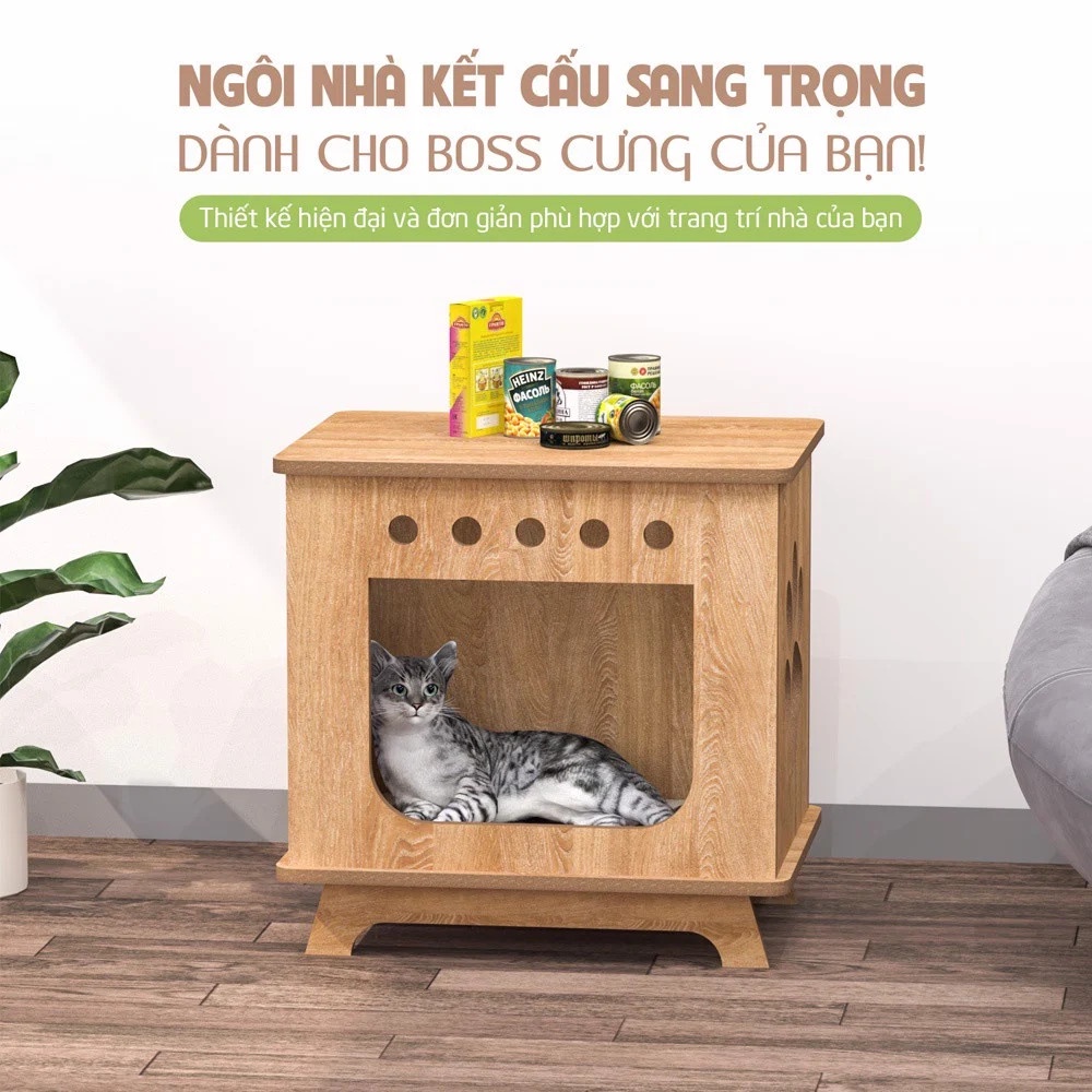 Nhà gỗ cho thú cưng cao cấp có thể tháo rời gấp gọn, làm sạch dễ dàng GP210
