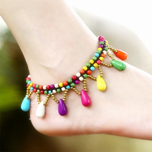 Lắc Chân Đính Hạt Ngọc Lam Phong Cách Bohemian Dành Cho Nữ