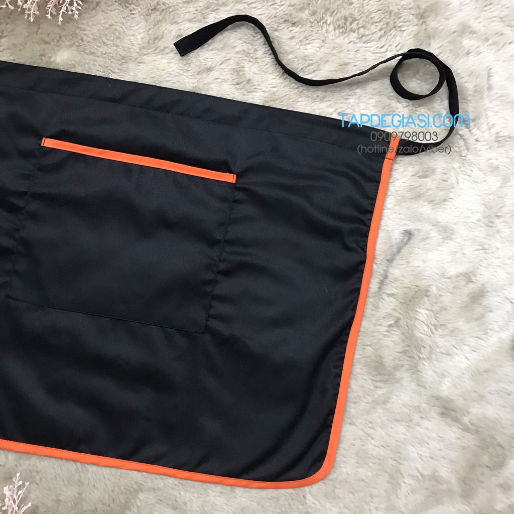 Tạp dề ngắn đen phối viền cam cao cấp dành cho phục vụ Nam Nữ vải kaki cotton