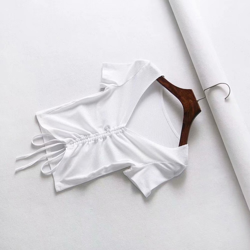 Áo croptop TODOBLACK cổ chữ V phối dây rút màu kẹo ngọt phong cách đường phố gợi cảm cho nữ